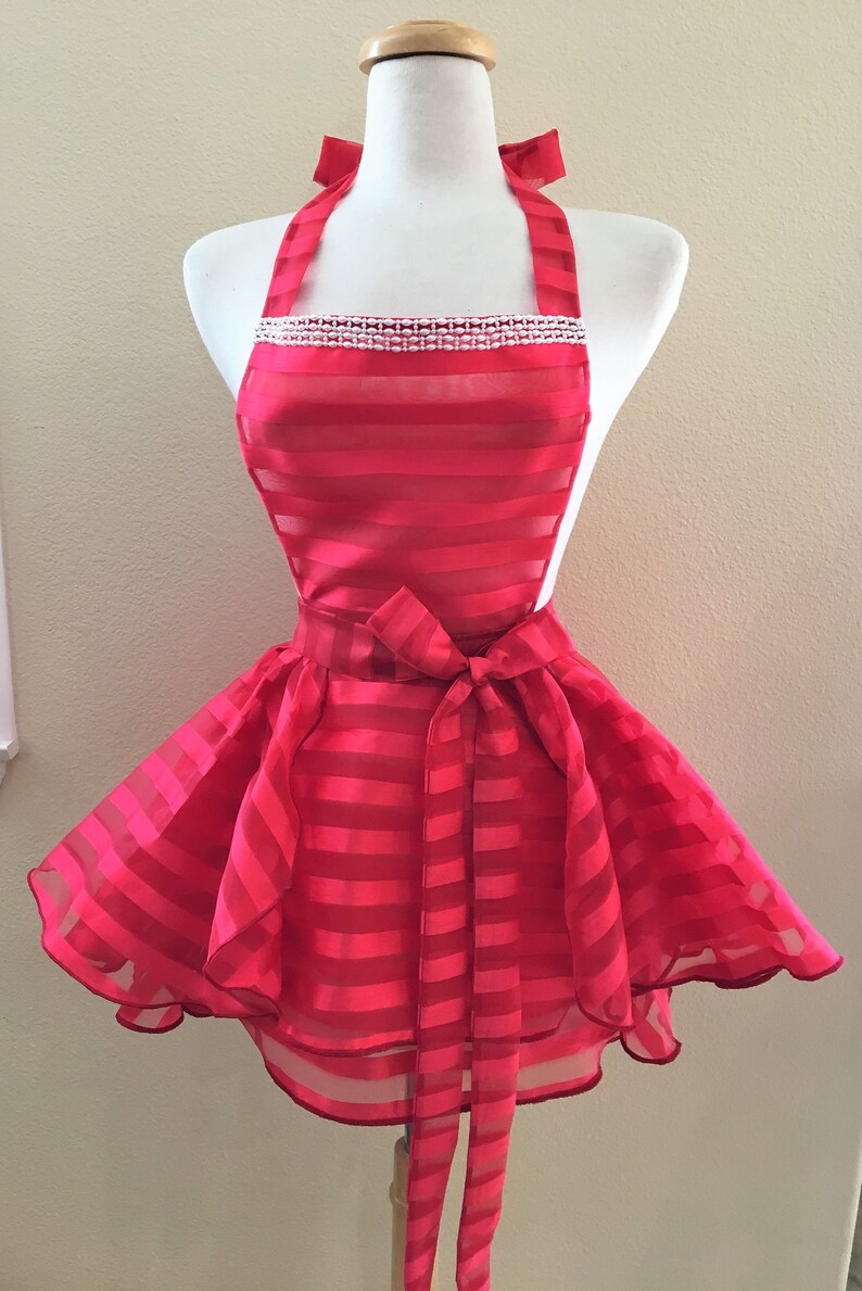 Red Striped Sheer Lingerie Babydoll DressApron