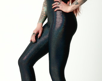 Holographic Glitter Leggings, Women&#39;s Rave Pants, Burning Man Leggings, holo Swirl Pants, festival clothing women, mermaid parade, lgbtq+