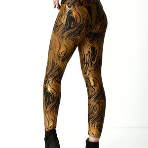 Gold Holographic Leggings, Women&#39;s Rave Pants, Burning Man Leggings, Gold Swirl Pants, festival clothing women, Pride outfit, LGBTQ+ mermaid