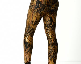 Gold Holographic Leggings, Women&#39;s Rave Pants, Burning Man Leggings, Gold Swirl Pants, festival clothing women, Pride outfit, LGBTQ+ mermaid