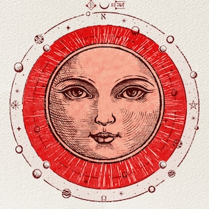 Blood Moon, Art Print with Cuneiform &#39;Love&#39; , Love Charm, Sumerian moon print, Updated Drawing!