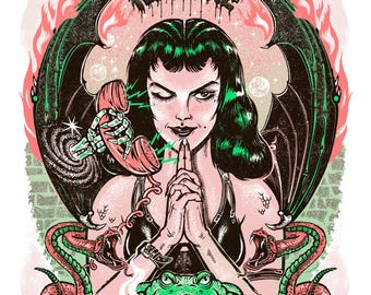 Serigrafía de la línea directa de brujas, impresión serigráfica hecha a mano a 3 colores.