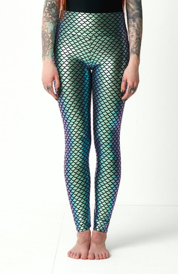 Mermaid Leggings, Holographic Party Leggings, Rave Party Legging, Psy  Trance Clothing, Blue Holographic High Waist Pants, on Sale for Promo 