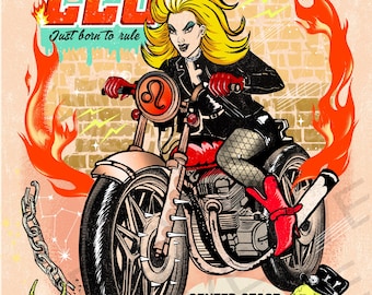 Lejonet Zodiac PinUp Poster: Lejonet Astrologi Konsttryck