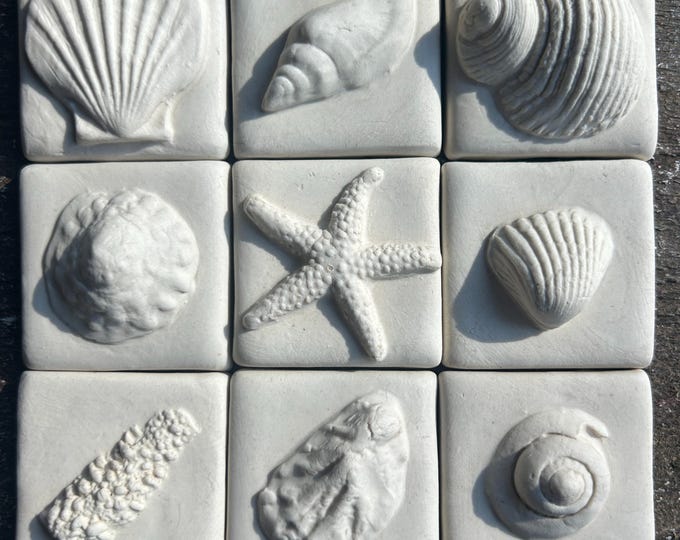 Seaside Ivory Porcelain Tiles-Handmade Porcelain Tiles-Mosaic Tile-Shell tile-starfish tile-white tile-unique tile-feature tile-backsplash