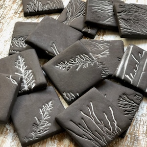 Moonlight Frost Handmade Tile-Handpainted tile-black tile-small tile-craft tile-mosaic tile-backsplash tile-accent tile-black and white tile