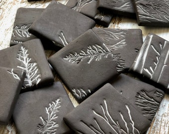 Moonlight Frost Handmade Tile-Handpainted tile-black tile-small tile-craft tile-mosaic tile-backsplash tile-accent tile-black and white tile