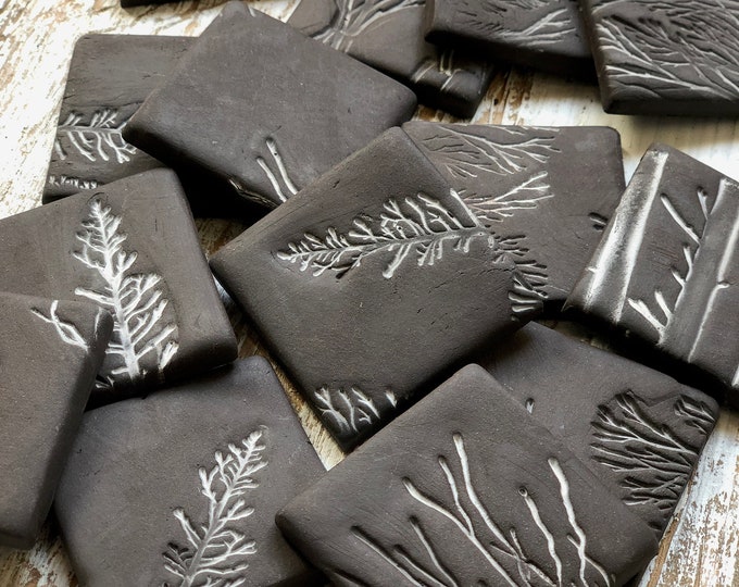 Moonlight Frost Handmade Tile-Handpainted tile-black tile-small tile-craft tile-mosaic tile-backsplash tile-accent tile-black and white tile