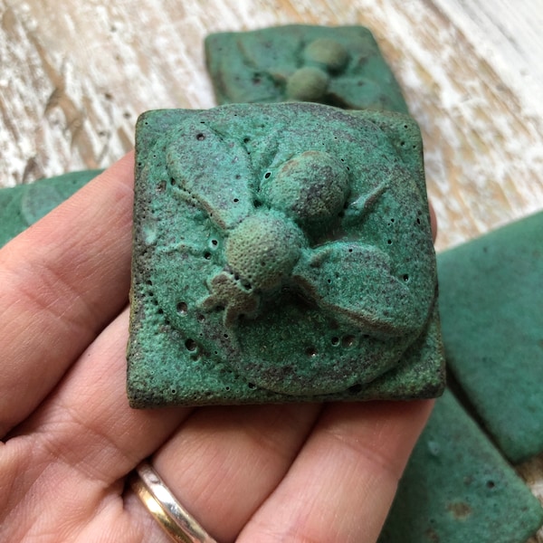 Ancient Bee Artisan Tiles and Coordinating Tile Options -Tile-Bee Tile-Handmade tile-Bee art-Copper Green tile-mosaic tile