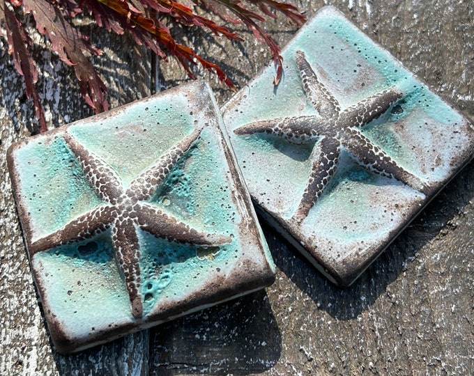Artifact Starfish Tile-Handmade tile-2 inch/50mm tile-sealife tile-mosaic tile-backsplash-shell tile-unique tile turquoise tile-accent tile