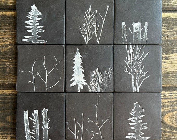Moonlight Frost Artisan Tiles-black and white tiles-handmade tile-funky tile-unique tile-backsplash tile-black tile-mosaic tile rustic tile