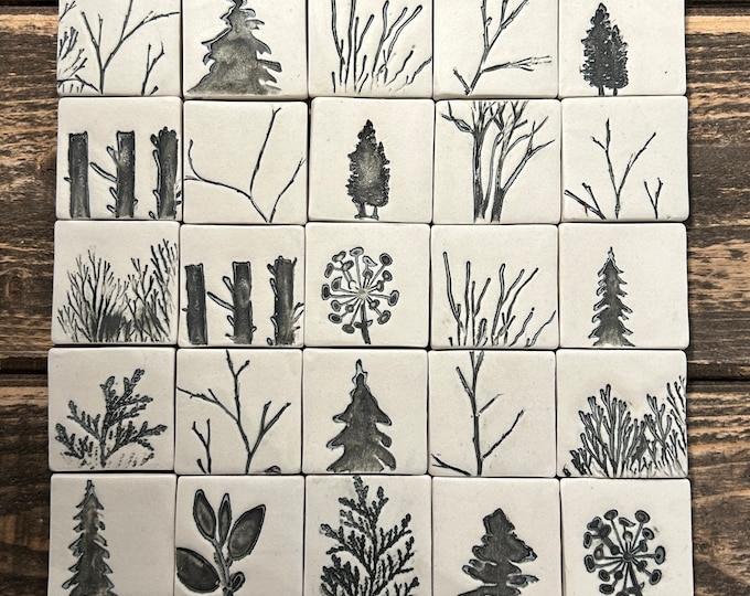 Winter Walk Artisan Porcelain Tiles-black and white tile-handmade tile-unique tile-backsplash tile-white tile-mosaic tile rustic tile-