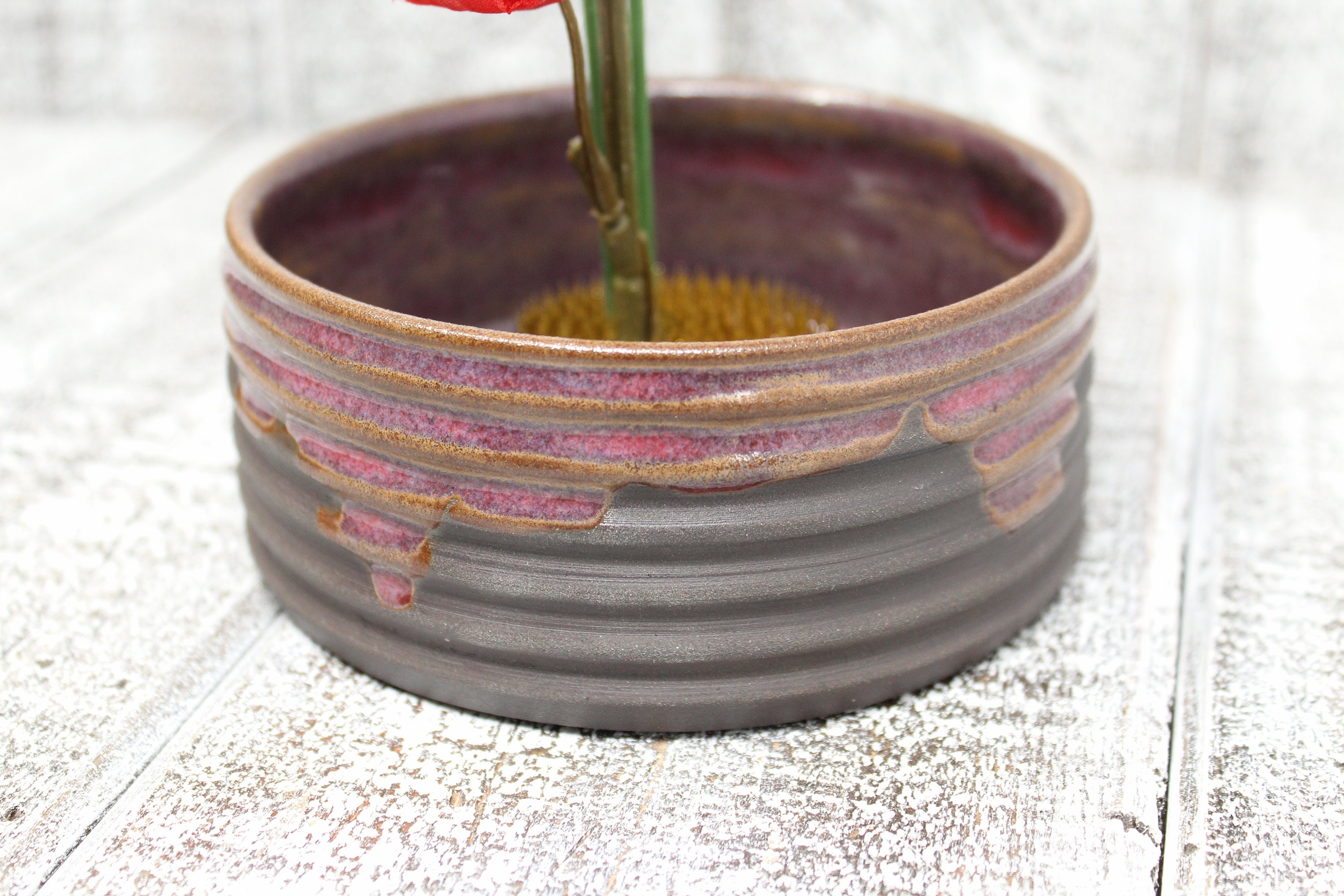 Black Clay Ikebana BowlJapanese style vaseikebana bowlpottery