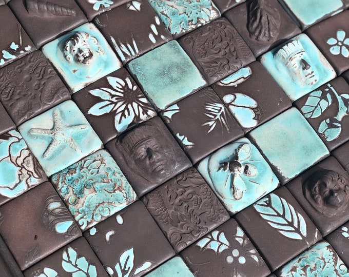 Artifact Mosaic Handmade Tiles-Design your own Mosaic-Blacksplash-artisan tile-handmade tile-feature tile-turquoise tile-shell tile-art tile
