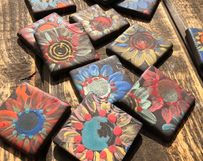 Artisan 'Vivid Garden' Handmade tile-Handpainted Tile-Flower Tile-Mosaic Tile-Custom Tile-art tile-backsplash tile-unique tile-craft tile