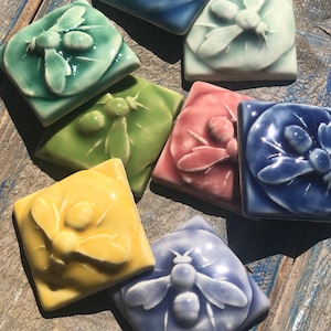 Porcelain Bee Artisan Tile-Bee Tile-Handmade Tile-Relief Tile-Bee Tile-Mosaic Tile-Bee art tile-backsplash tile-unique tile-craft tile