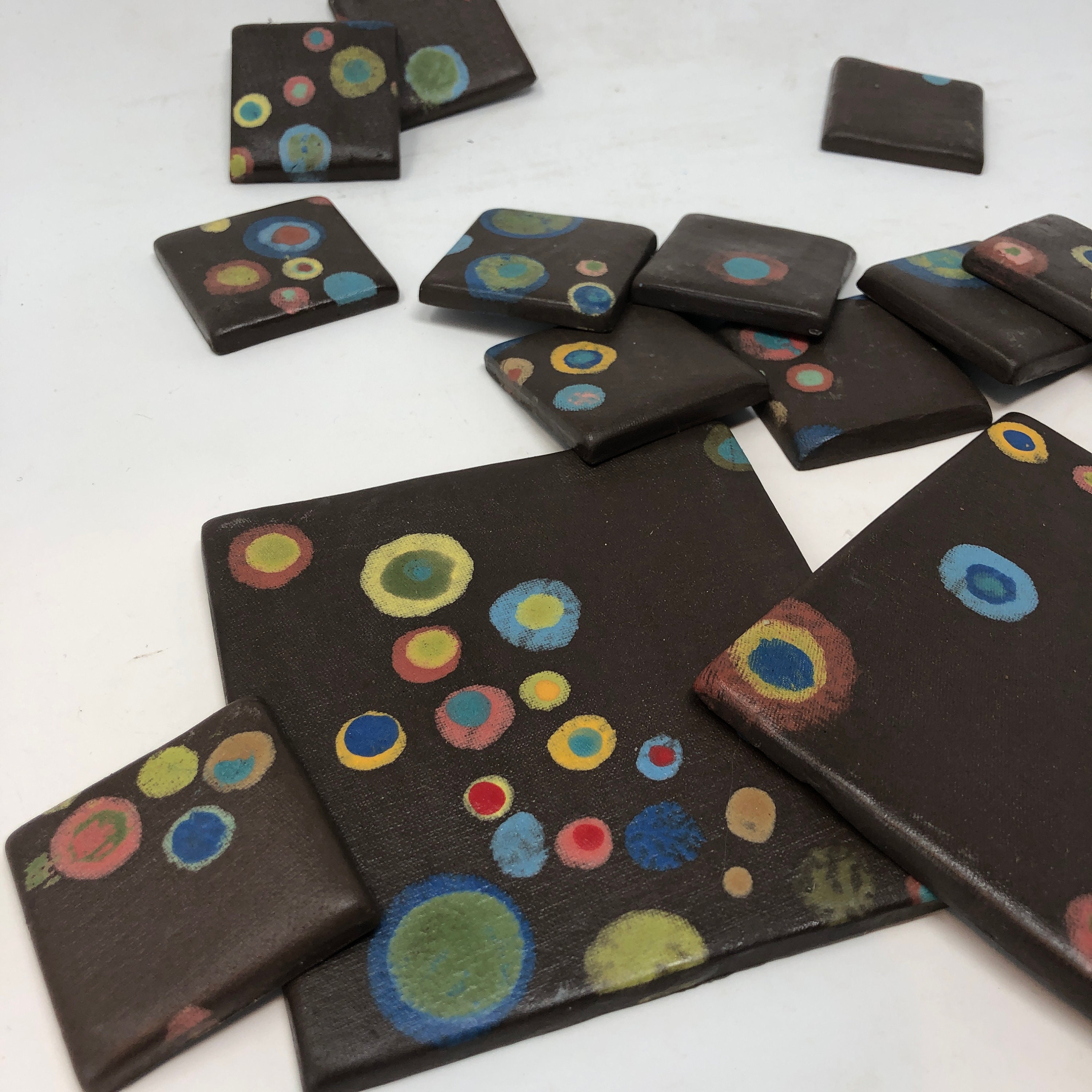 Spot On set of 24 Tileshandmade tiles set Hand Painted tileBlack TileArt tileCraft tile