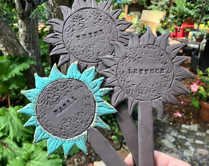 Custom Garden Stakes-garden marker-ceramic yard art-garden sun-outdoor sun-yArd decor-garden art-sun art-gardener gift-personalized gift