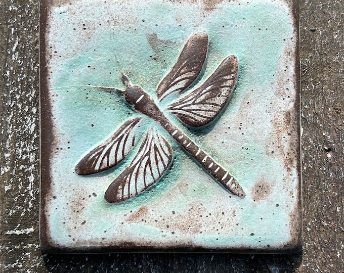 Artifact Dragonfly Tile-Artisan Handmade tile-3 inch tile-75mm tile-Dragonfly art-mosaic tile-backsplash tile-insect tile-unique tile