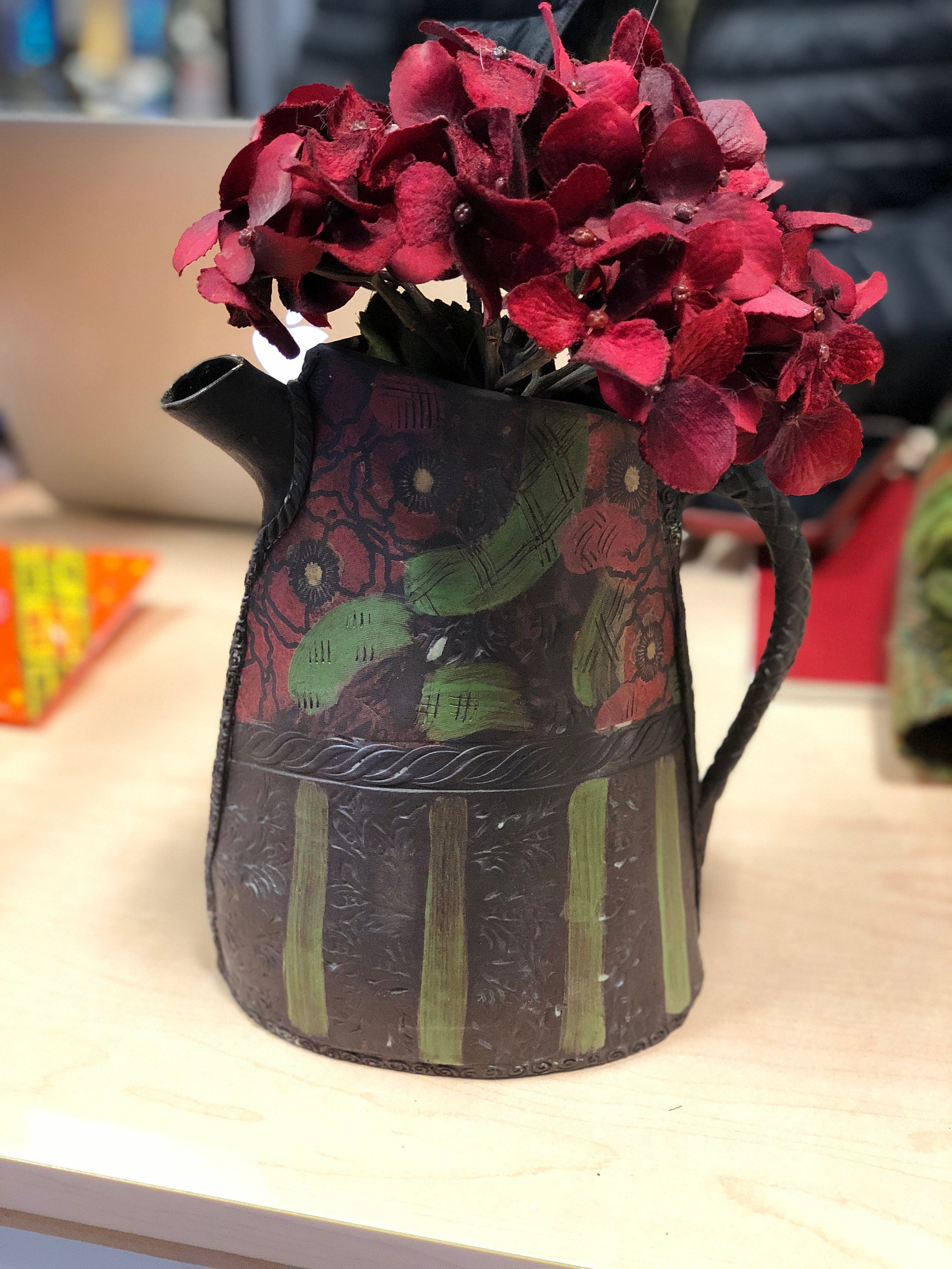 Poppy Teapot VaseHand painted vasehand painted teapot Funky Teapot