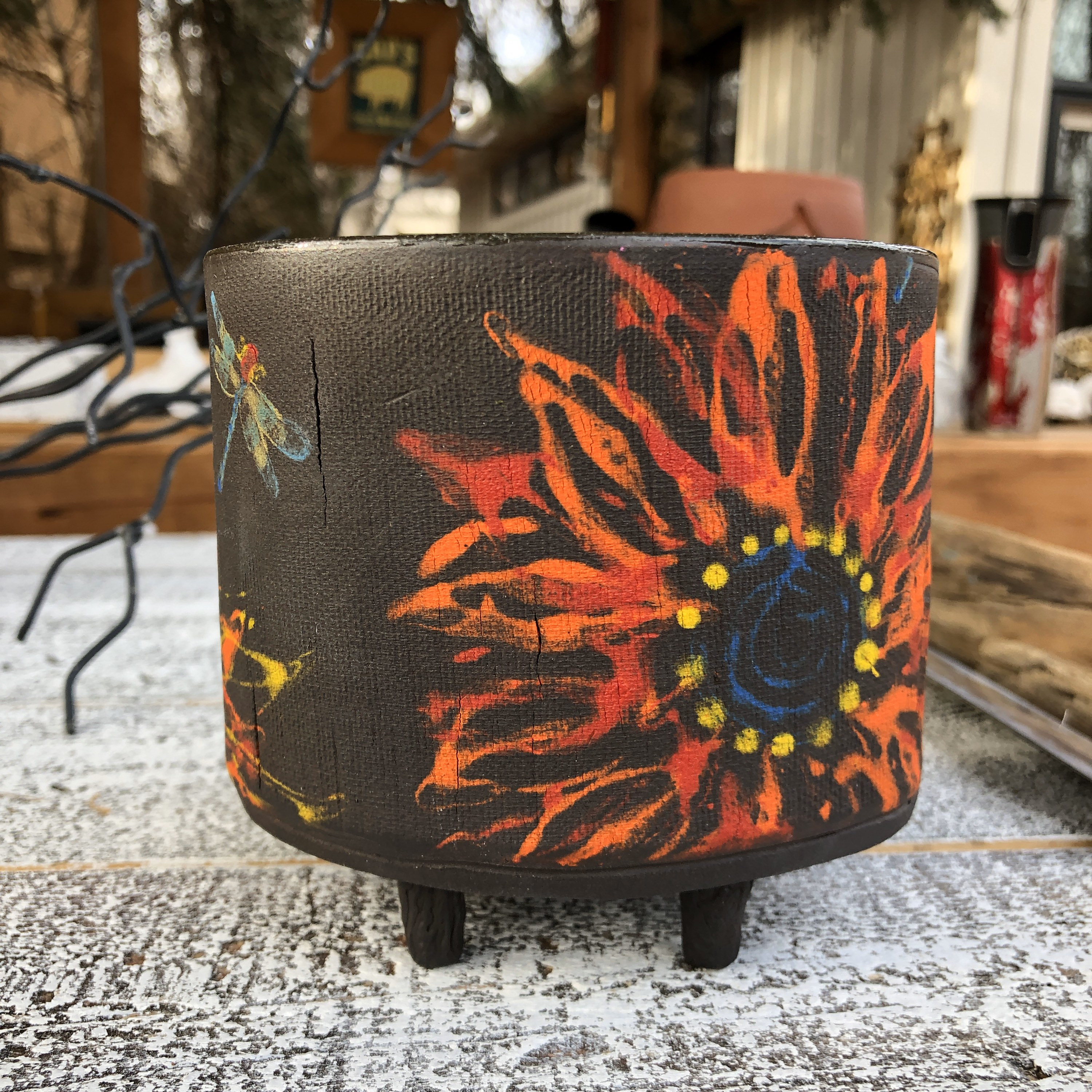 Fire Flower Ikebana Vase One of a kind IkebanaPottery Hand Painted