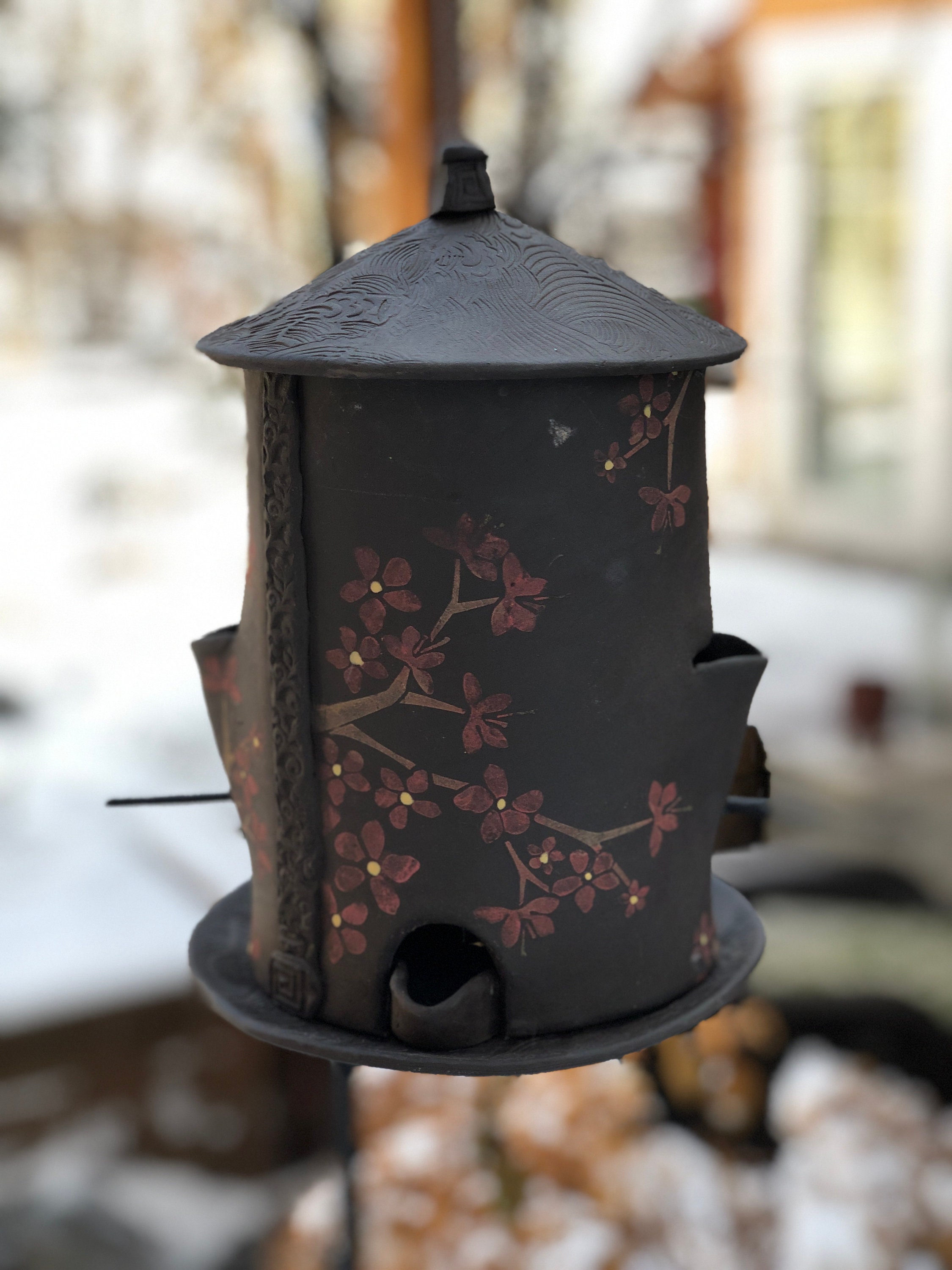 Cherry Blossom Bird Feeder Ceramic Bird Feeder Handmade Birdfeeder