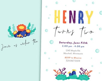 Ocean Birthday Invitation: Under the Sea Party, Colorful Kids Design (Print or Digital)