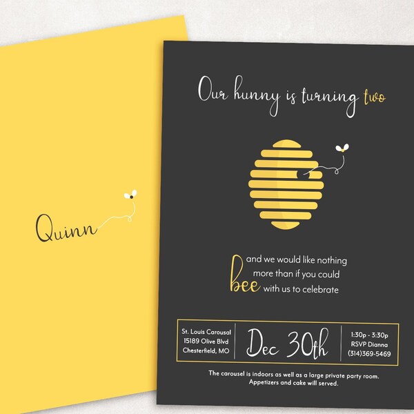 Hunny Bee Birthday Editable Printable Minimal Modern Children's Party Invite Invitation