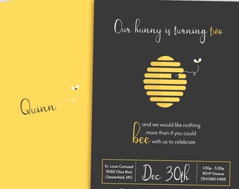 Hunny Bee Birthday Editable Printable Minimal Modern Children's Party Invite Invitation