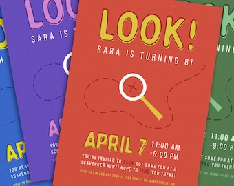 Scavenger Hunt Birthday Invite Printable Minimal Modern Downloadable