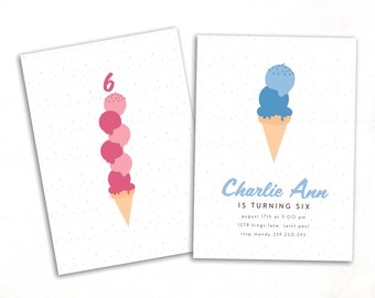 Ice Cream Birthday Invitation - Editable - Printable - Sundae - Social - Cone - Colorful - Sweet