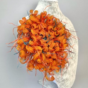 Bright stylish chrysanthemum brooch.Accessory pin for a dress, corsage.Orange silk brooch. Decoration artificial flower for costume.Gift pin