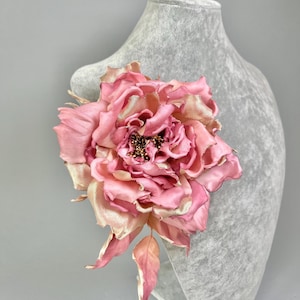 Golden-pink silk rose. Handmade brooch fabric flower. Elegant designer accessory. Hat decoration. Couture Brooch. Millinery silk flower.