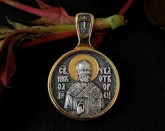 Orthodox Silver 925 Icon Pendant St. Nicholas the Wonderworker