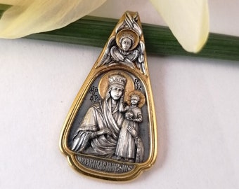 Orthodox pendant of the Mother of God with prayer, silver 925, 24 carat gold plated