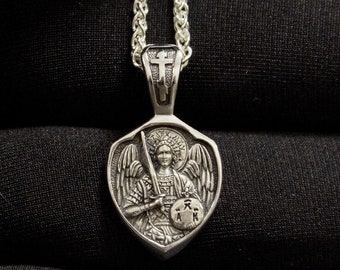 Saint Michael Silver Pendant, Police Military Gift for Him or Her, Unisex Necklace