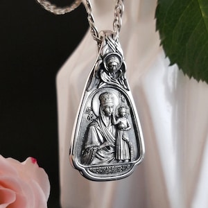 Mother of God Pendant Sterling Silver 925 Madonna Virgin Saint Mary