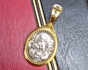 Orthodox Icon, The Vladimir Icon of the Mother of God, Sterling Silver 925, 585 Gold Plated