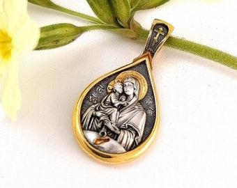 Gilded Silver Pendant of the Virgin of Pochaev with a Prayer