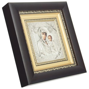 Silverplated Icon Mary and Jesus Christ Family Icon  Healing Icon Art Helping Icon Kazan Mother of God Blessing Icon for Home