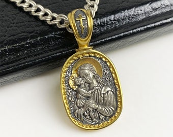 Gold Plating Pendant, Orthodox Silver Pendant, Silver Icon, Christian Jewelry, Silver Necklace, Christian Pendant, Religious Necklace.