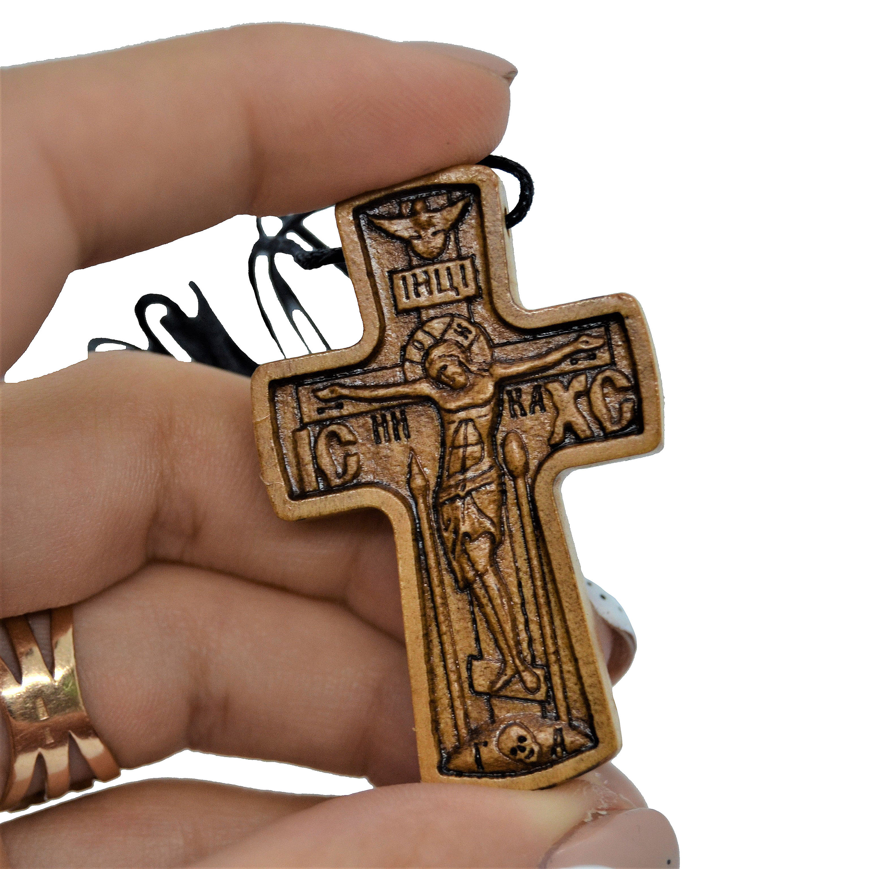 Necklace Wooden Cross Orthodox carved from wood Christian Etsy