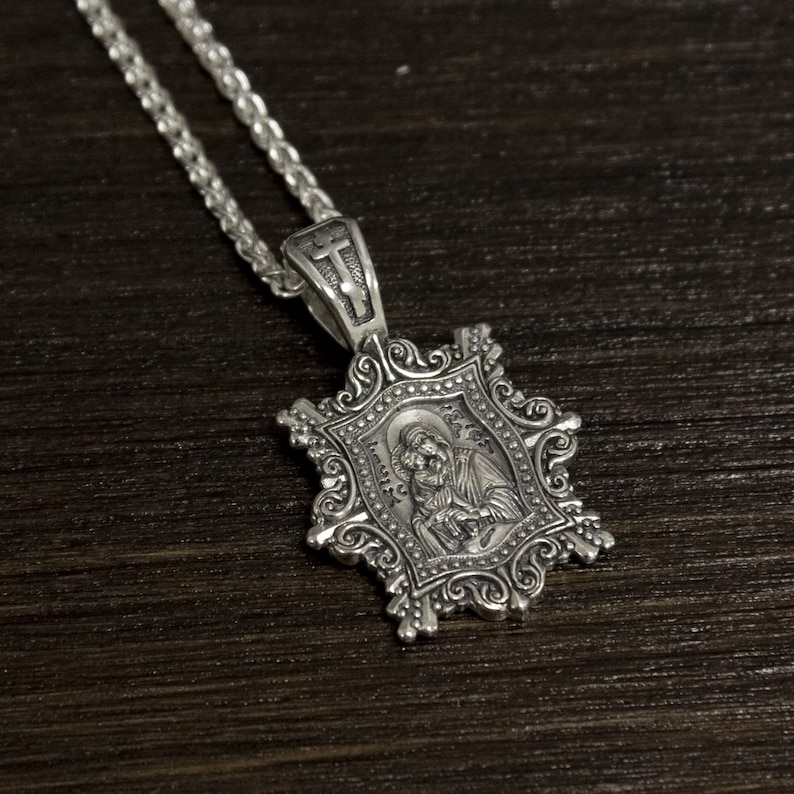 Virgin Mary Necklace Silver , Madonna and Child Silver Medal Mary ...