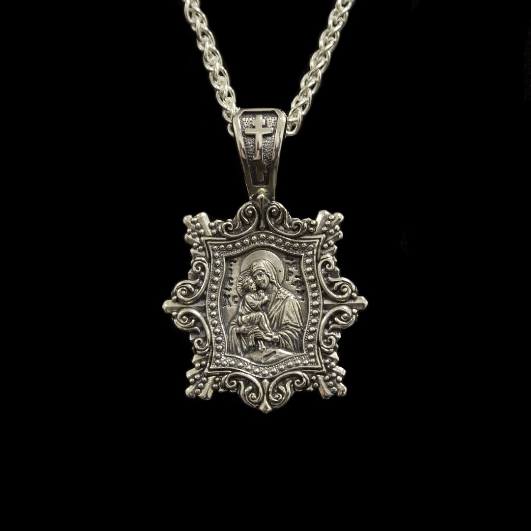 Virgin Mary Necklace Silver , Madonna and Child Silver Medal Mary ...