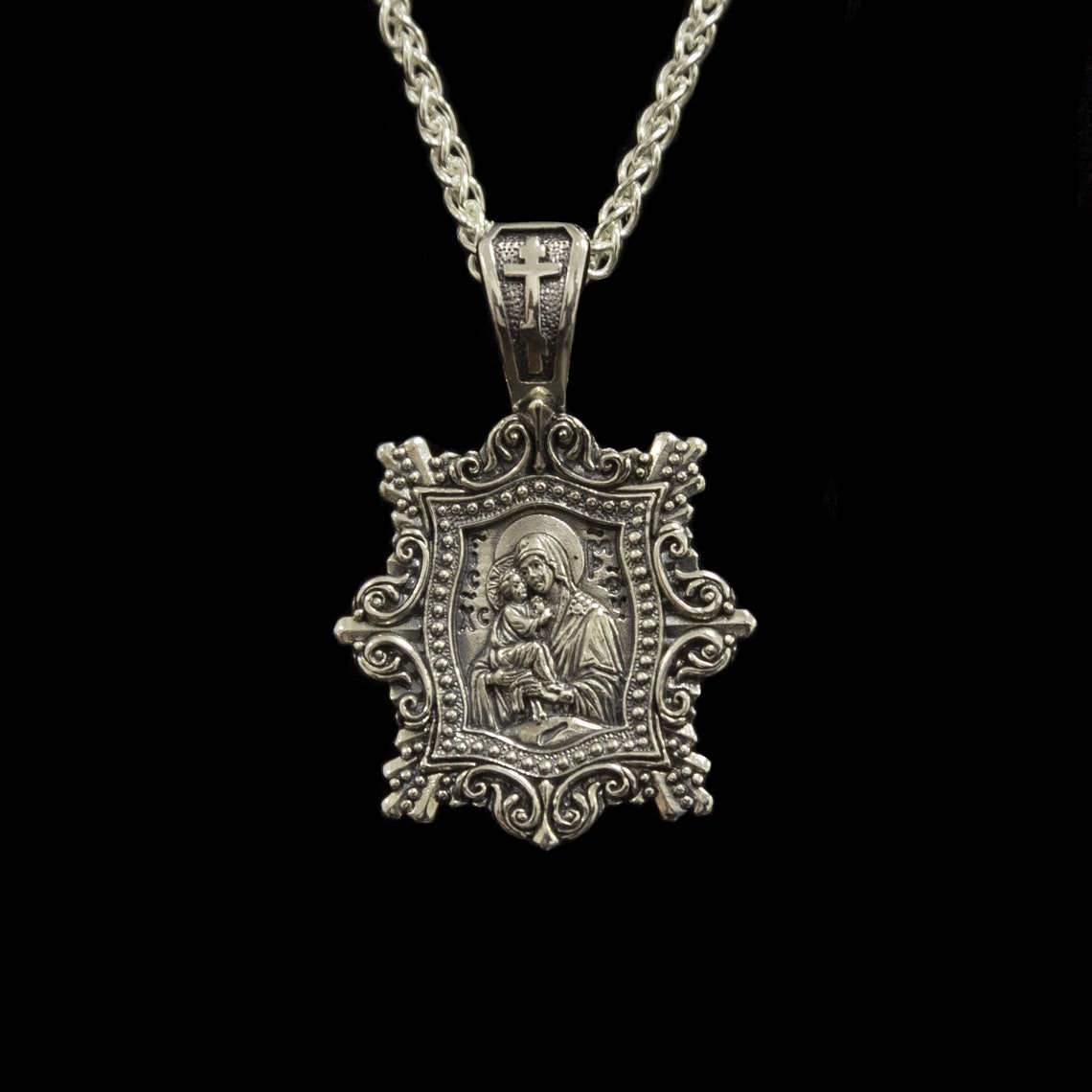 Virgin Mary Necklace Silver , Madonna and Child Silver Medal Mary ...