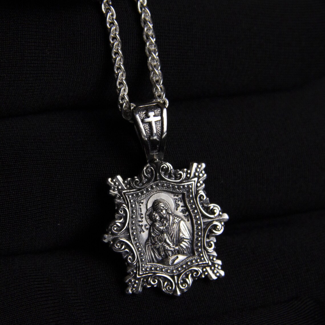 Virgin Mary Necklace Silver , Madonna and Child Silver Medal Mary ...