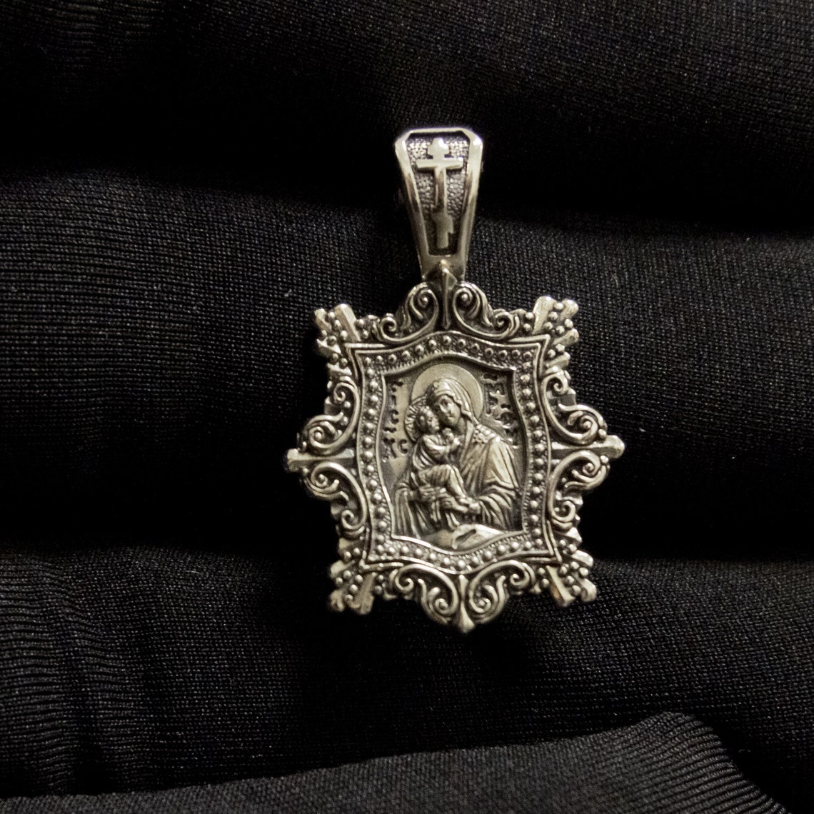 Virgin Mary Necklace Silver , Madonna and Child Silver Medal Mary ...