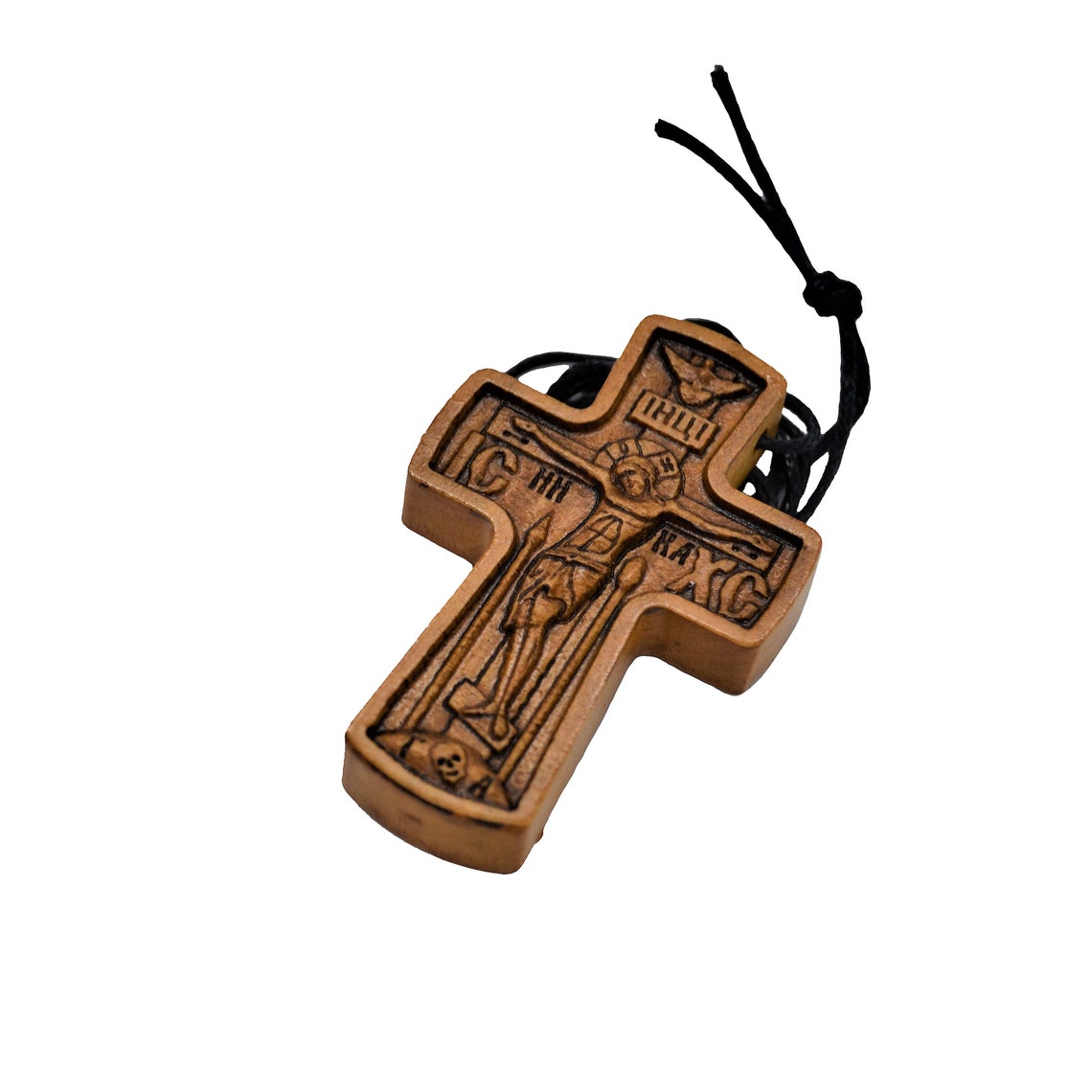 Necklace Wooden Cross Orthodox carved from wood Christian Etsy