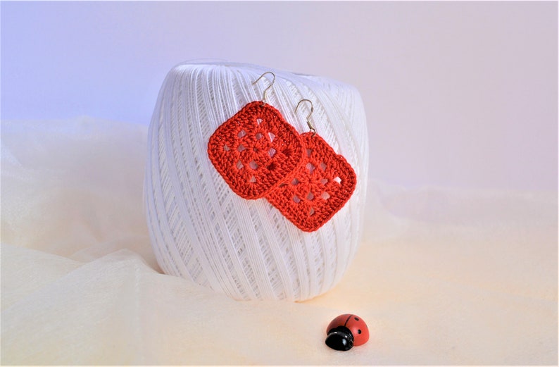 Red Crochet Bohemian earrings girl wonderful gift idea for women