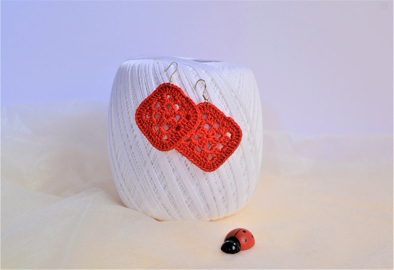 Red Crochet Bohemian earrings girl wonderful gift idea for women